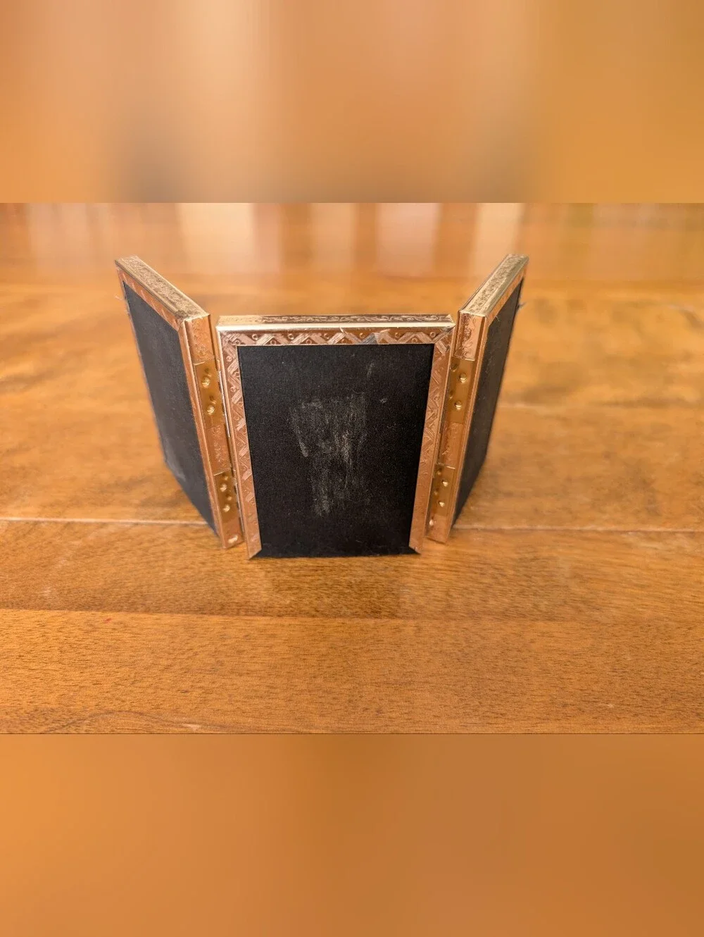 Vintage Gold Metal Photo Frames Tri-fold Hinged Frame Holds 2.25